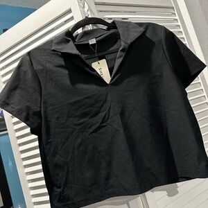 SHEIN Black V-Neck Collared Top